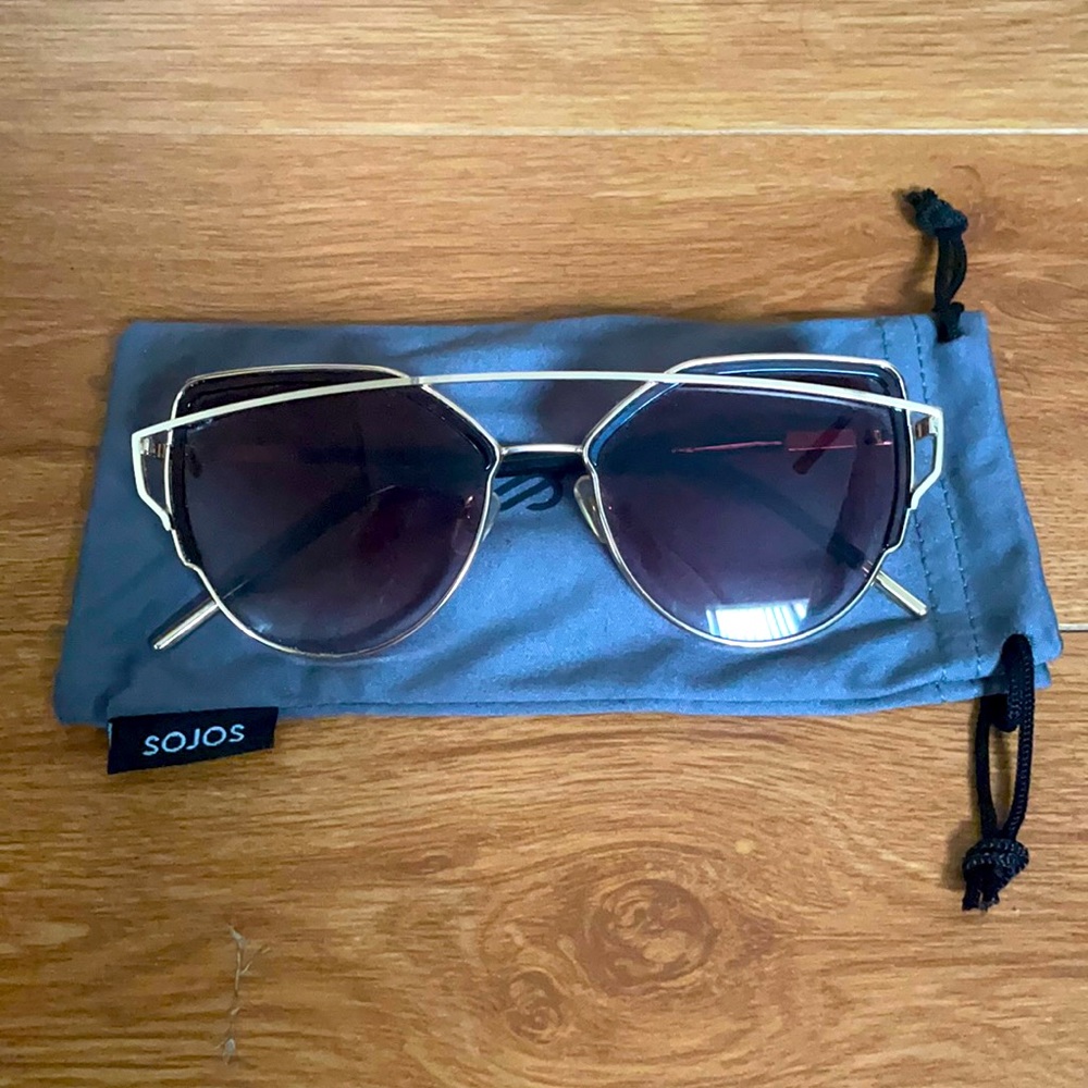Gold Cat Eye Aviator Sunglasses with Brown Lens